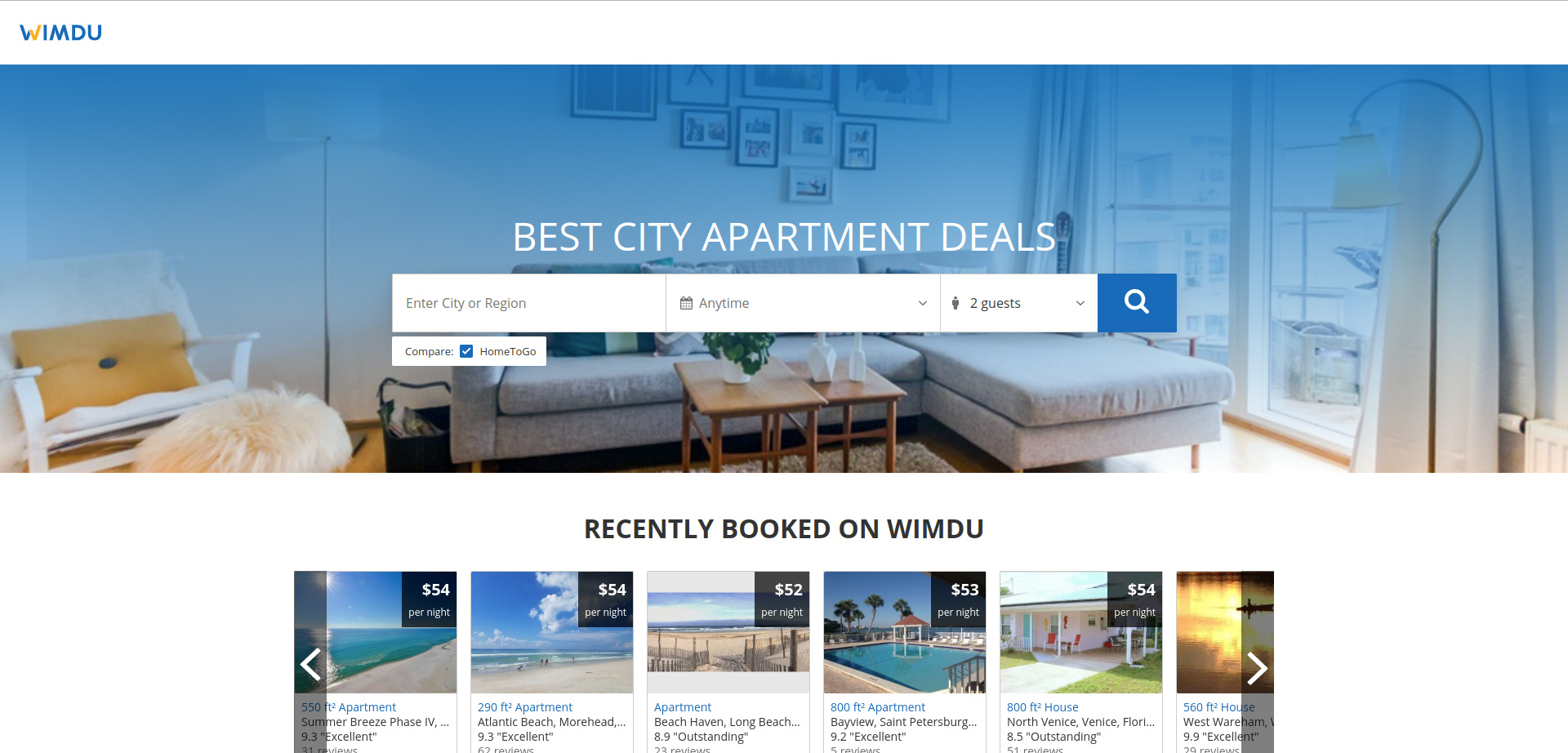Screenshot of the Wimdu homepage - an airbnb competitor
