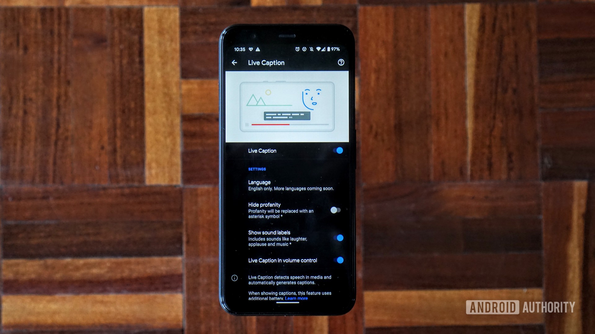Android 10 Live Caption functionality on the Google Pixel 4.