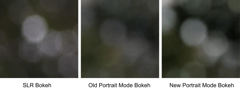 Bokeh on an SLR versus older Pixel bokeh versus the new method.