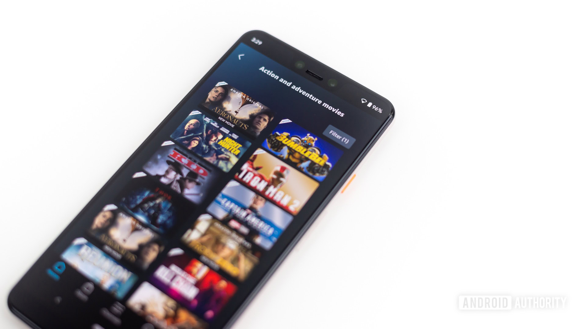 Amazon Prime Video Action and Adventure section shown on smartphone 2