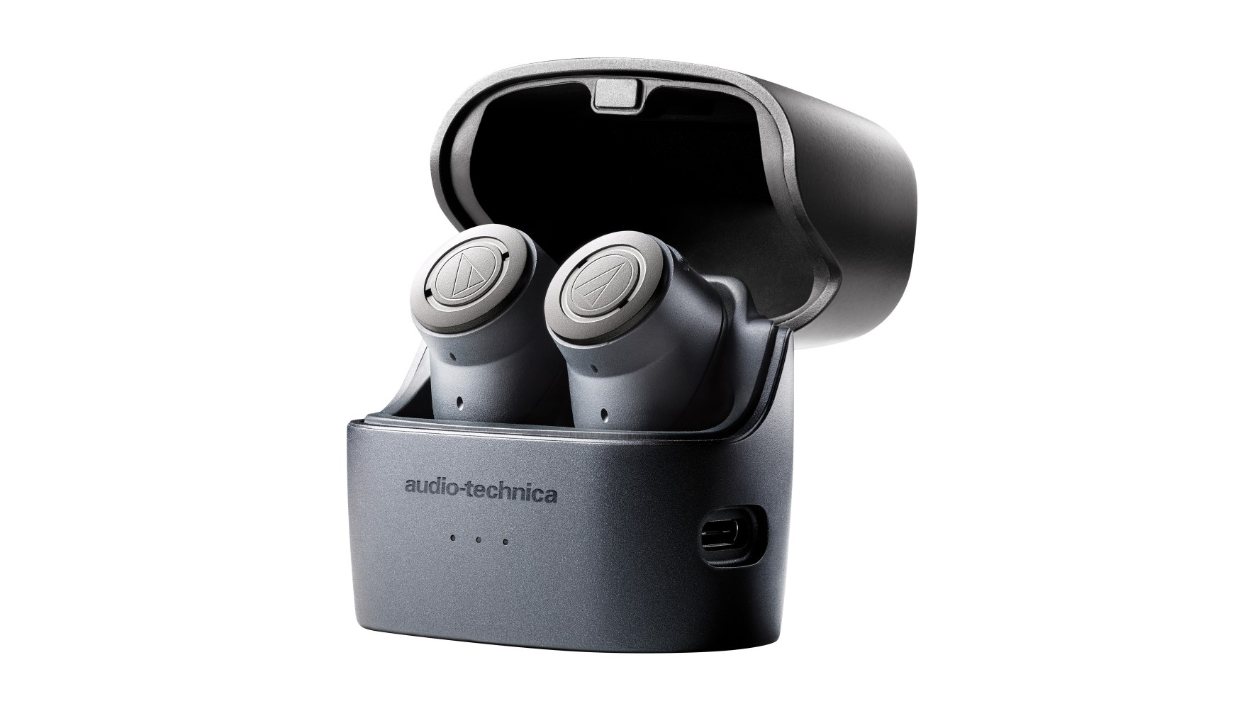 Audio Technica QuietPoint ATH ANC300TW true wireless earbuds inside case