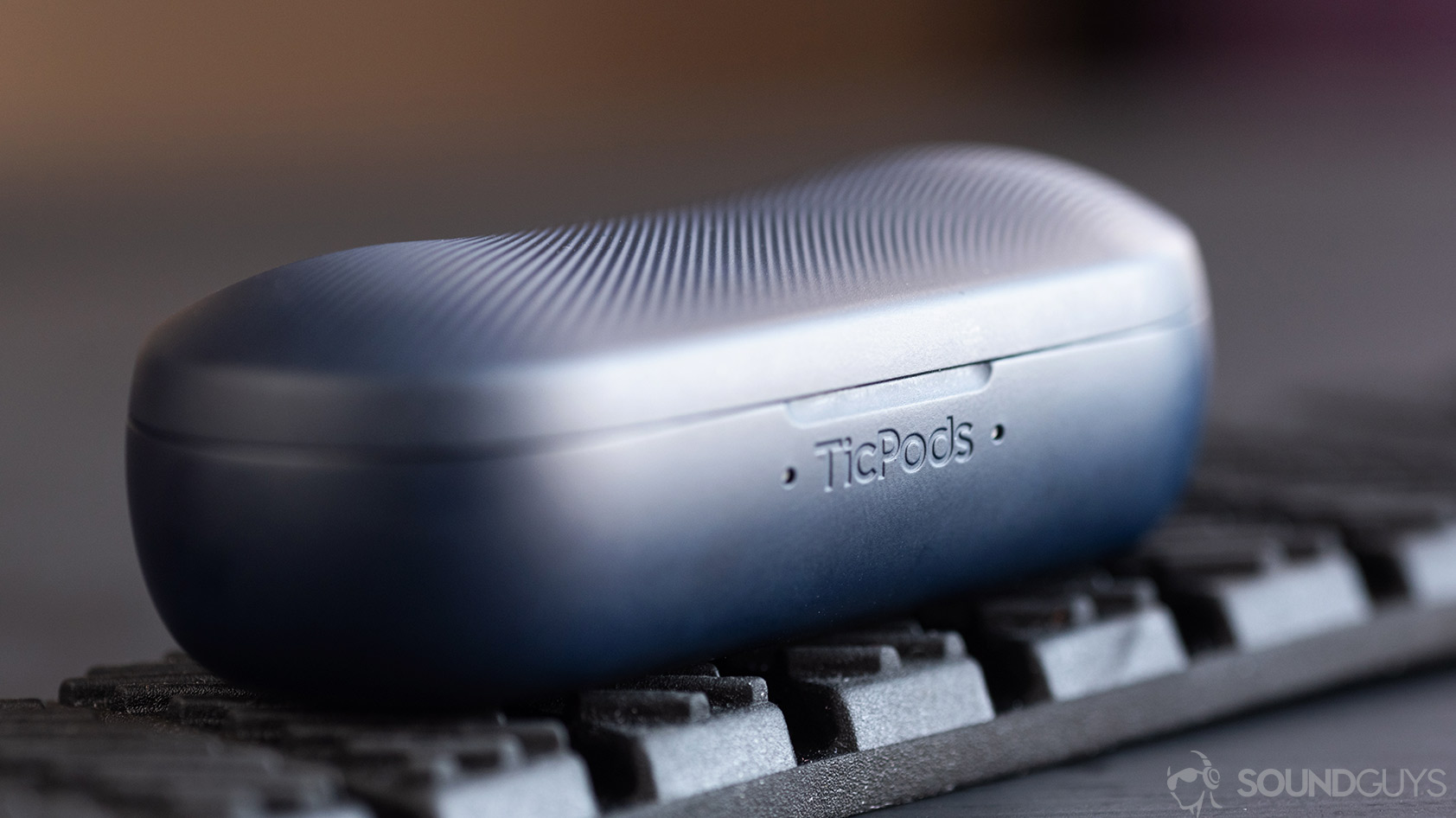 The Mobvoi TicPods 2 Pro true wireless earbuds charging case with the TicPods name in focus.