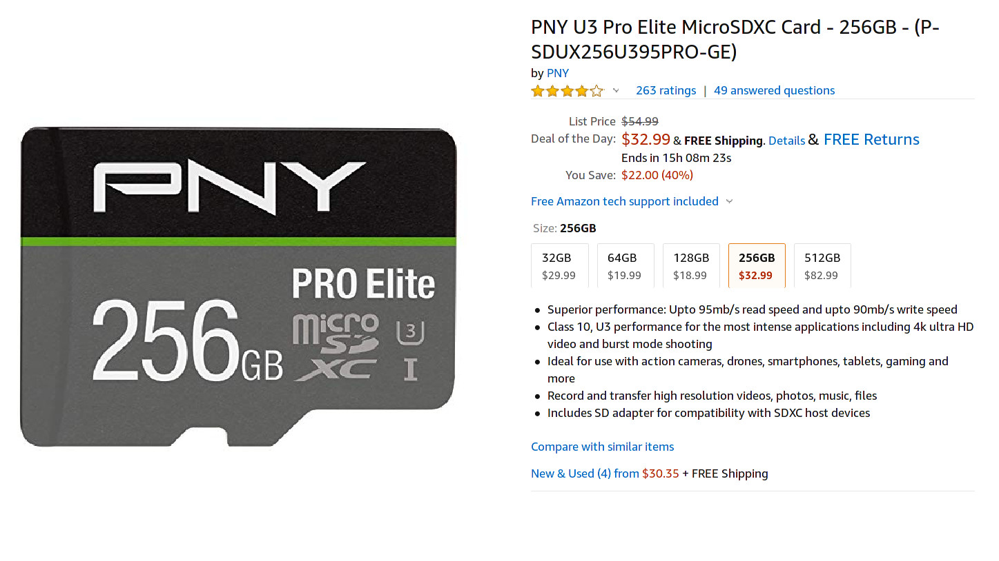 PNY PRO Elite 256GB sale page