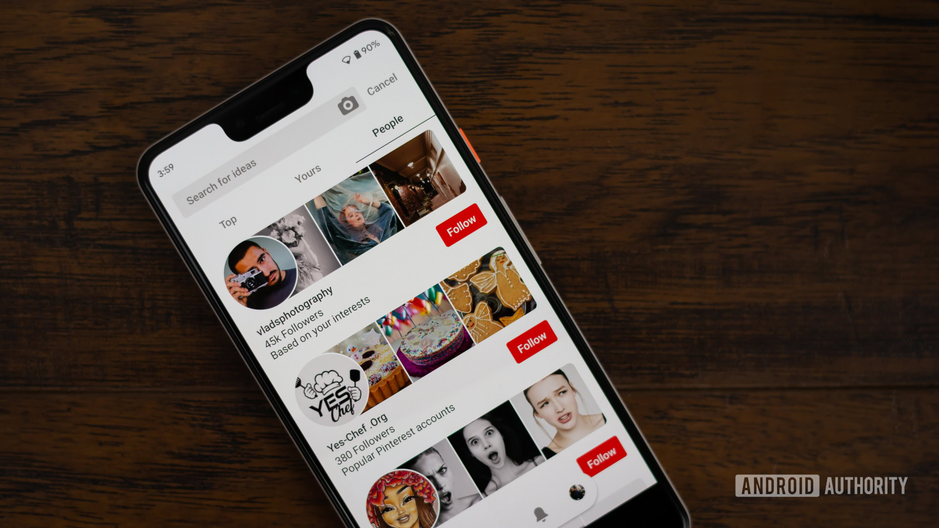 Pinterest app People section