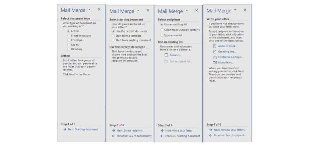 mail merge menu
