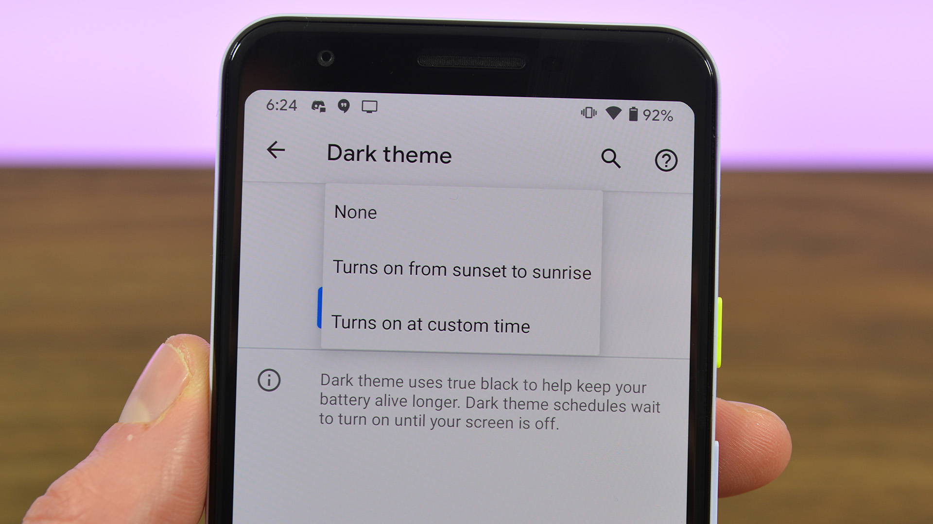 Android 11 Dark Theme sunrise sunset