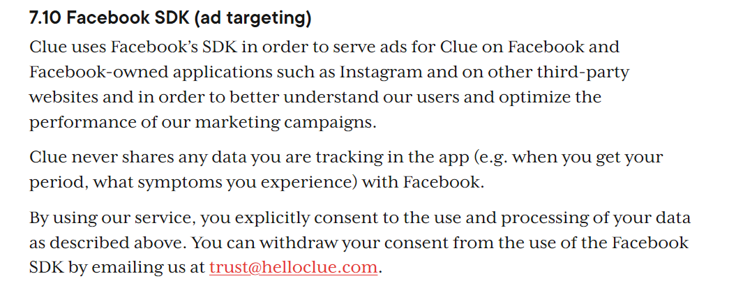 Clue privacy policy Facebook