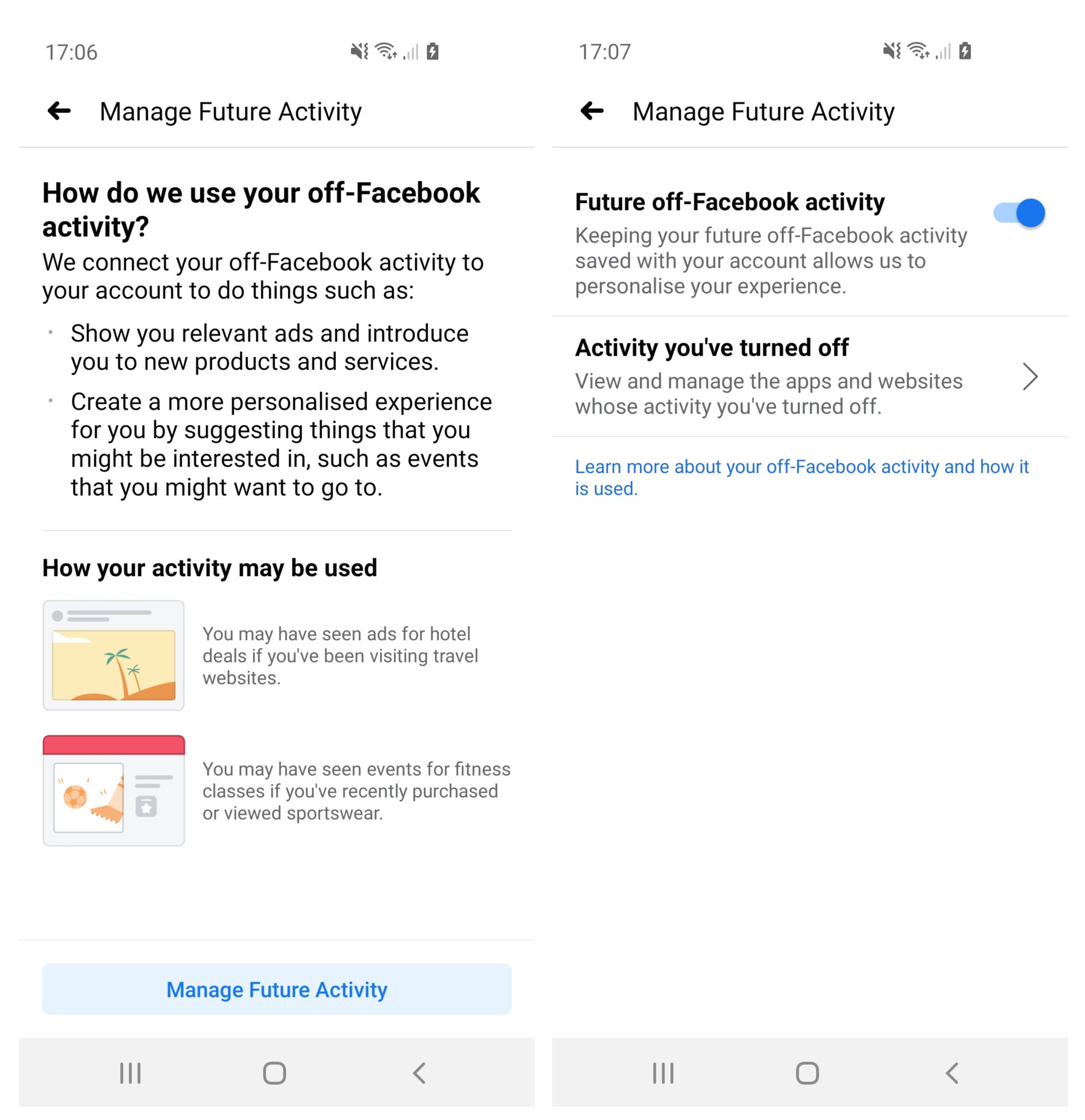 Managing future Off Facebook Activity