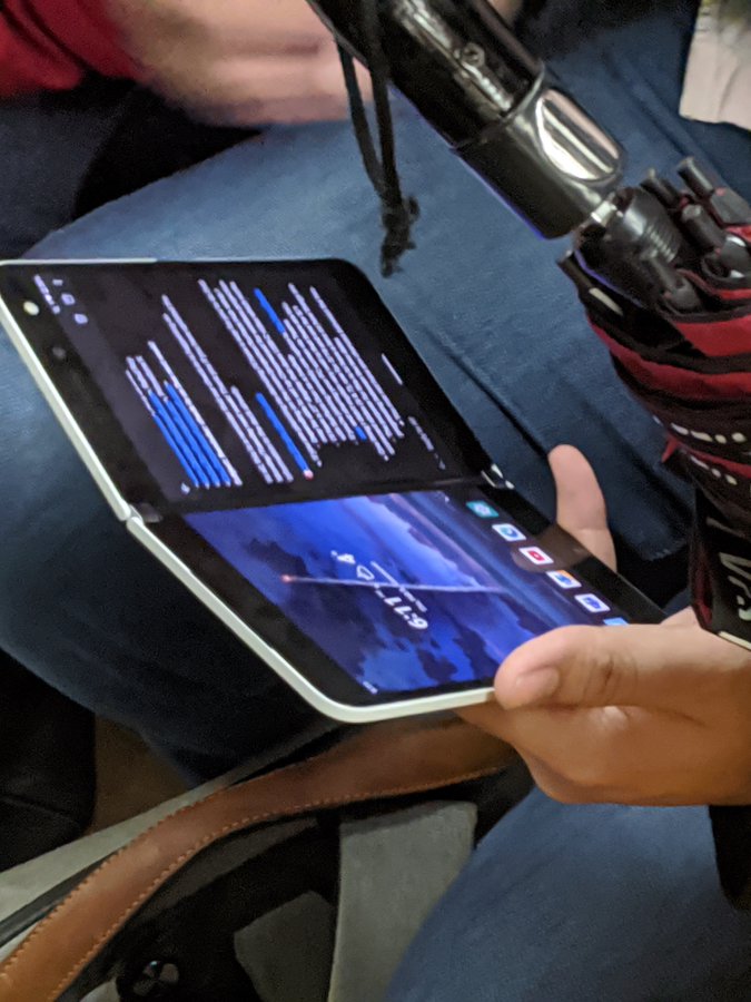 Microsoft Surface Duo on the Vancouver SkyTrain