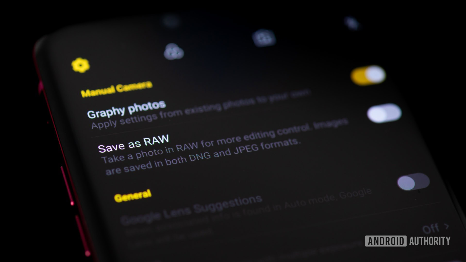 RAW photo option in smartphone camera settings