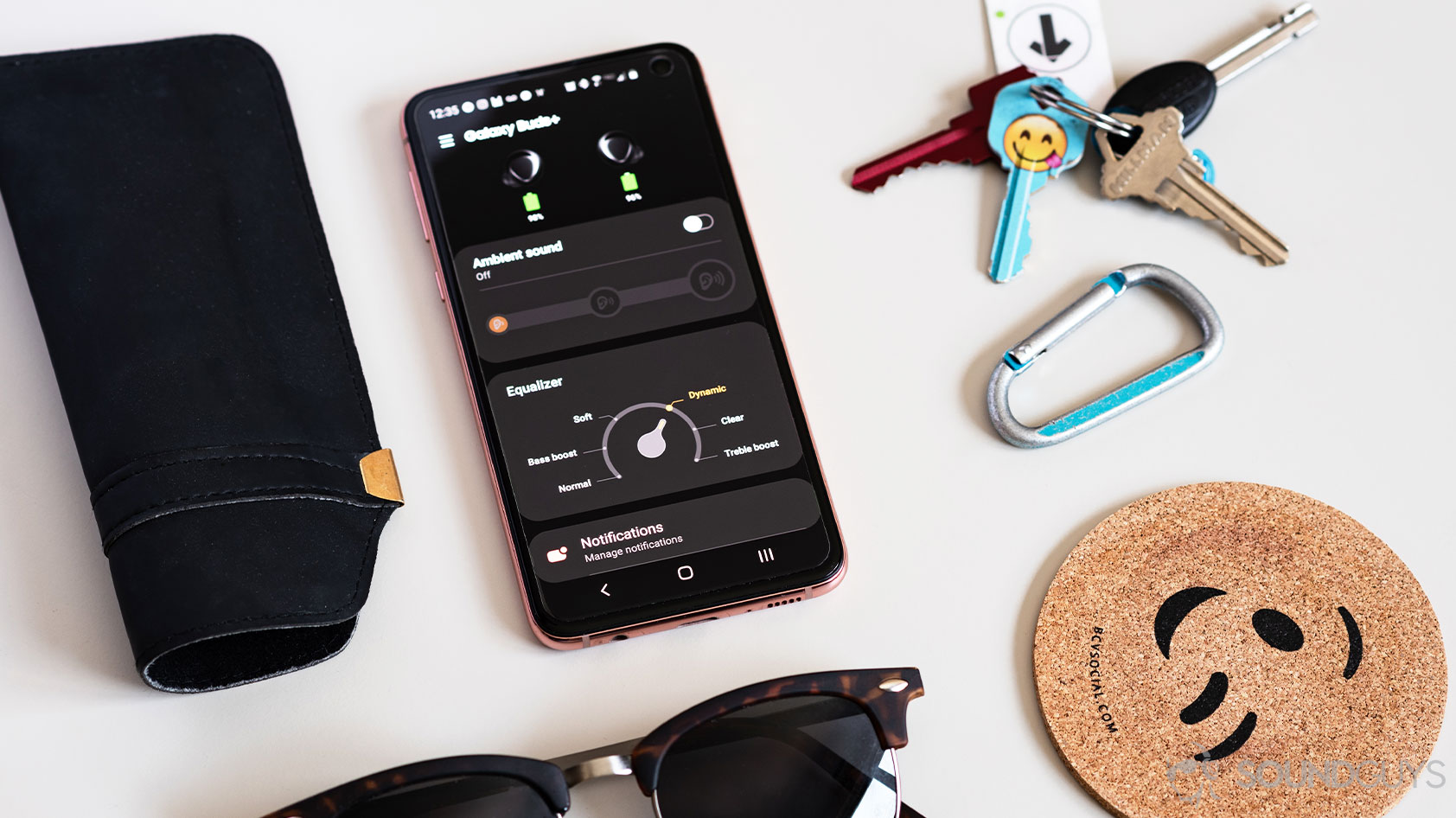 A picture of the Samsung Galaxy Buds Plus Wearable app pulled up on a Samsung Galaxy S10e smartphone.