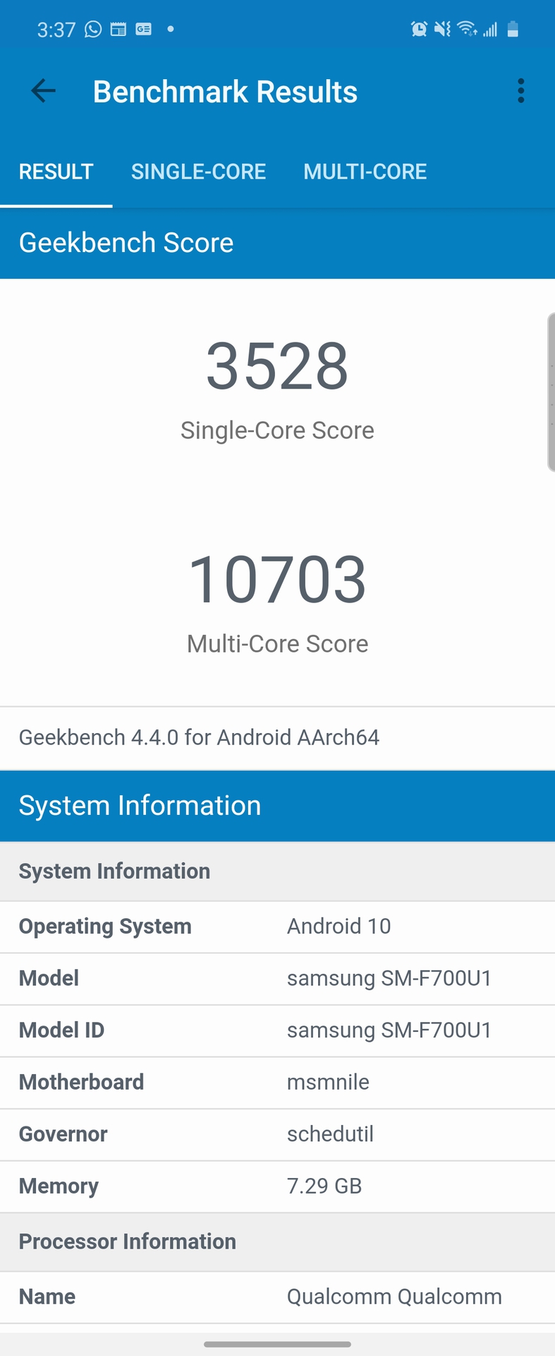 Samsung Galaxy Z Flip Geekbench Score