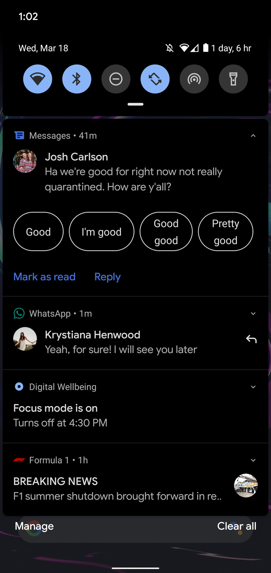 Android 10 notification shade