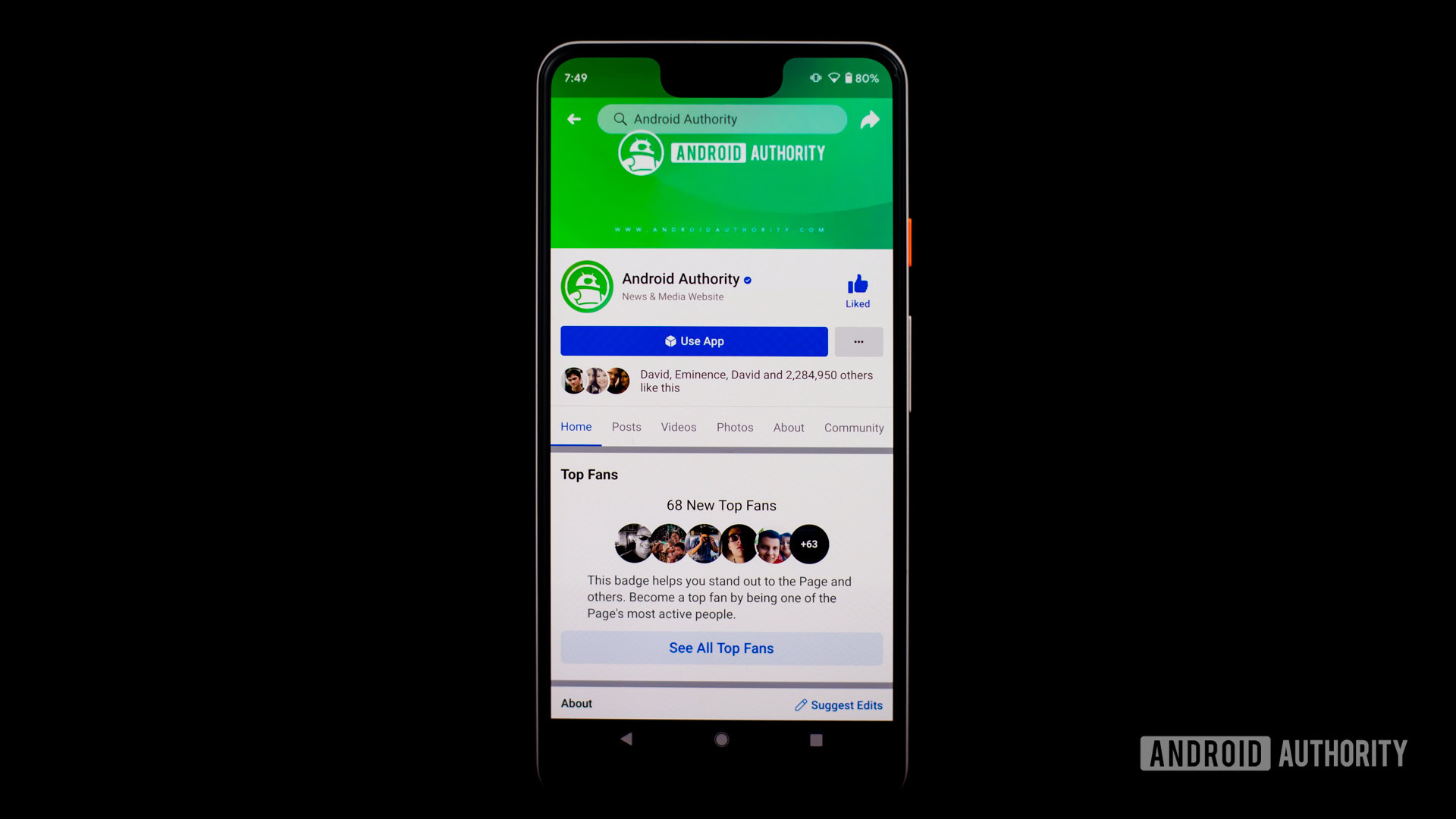 Facebook app on phone showing Android Authority website