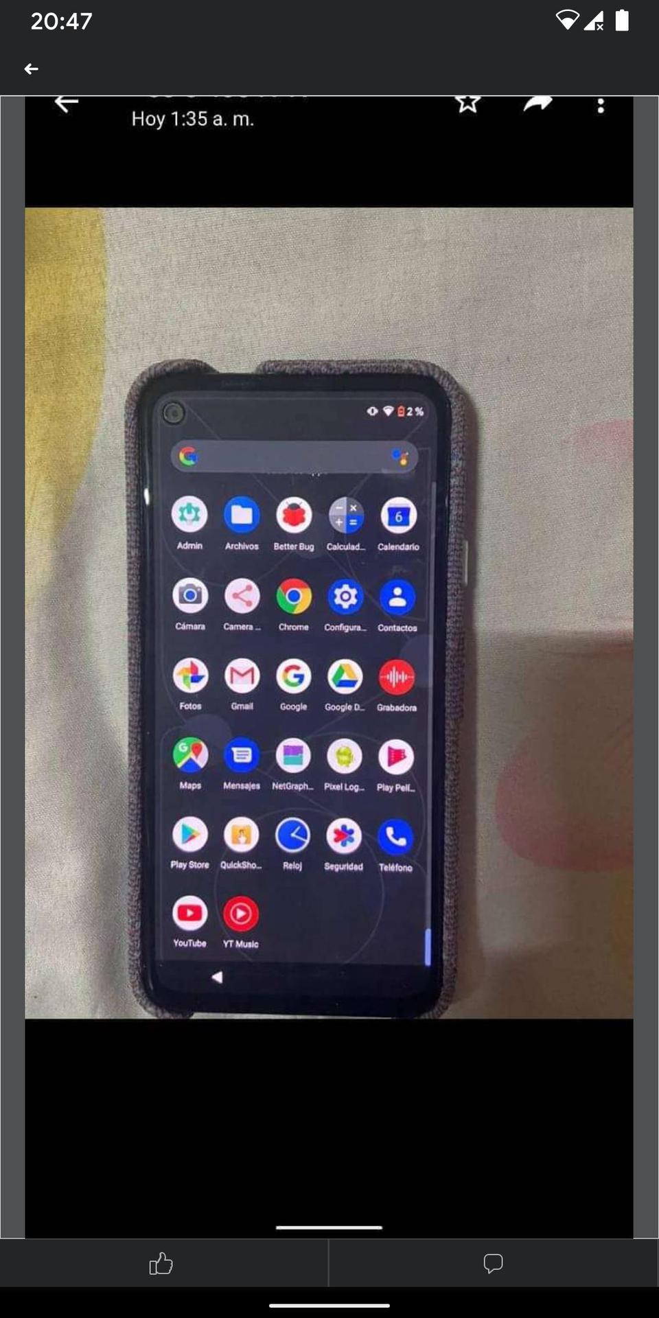 Google Pixel 4a leak showing cover and punch hole camera