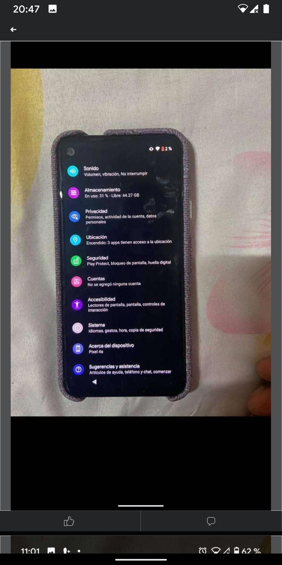 Google Pixel 4a leak showing display and settings