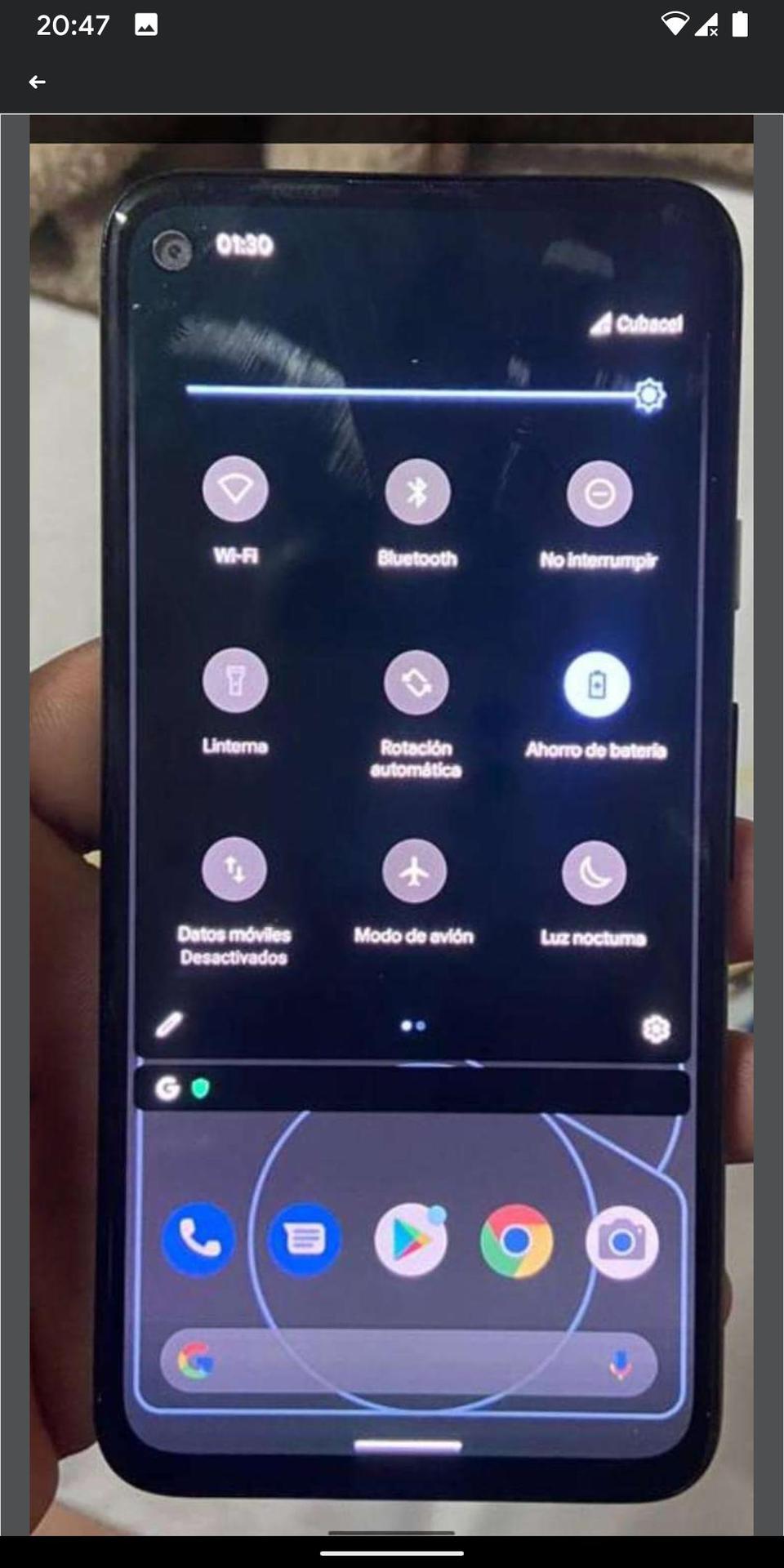 Google Pixel 4a leak showing display