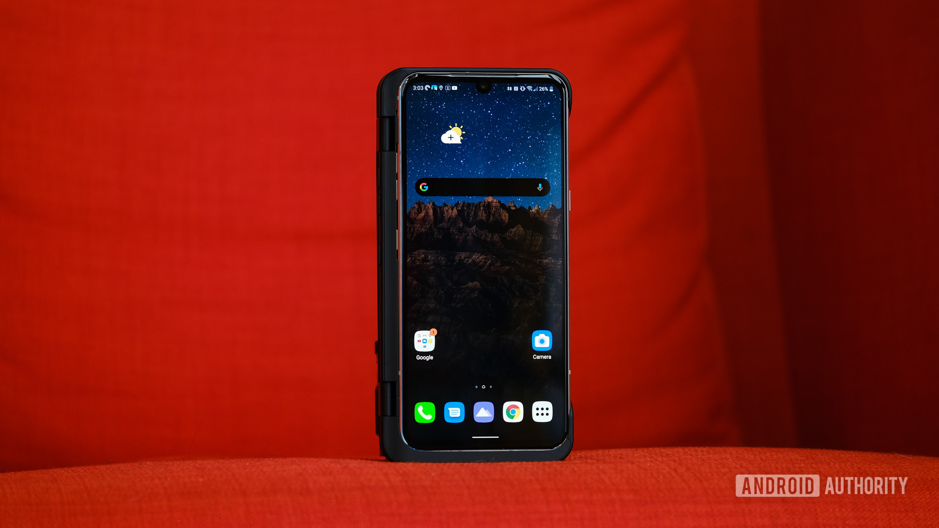 LG V60 in dual screen case on chair 1