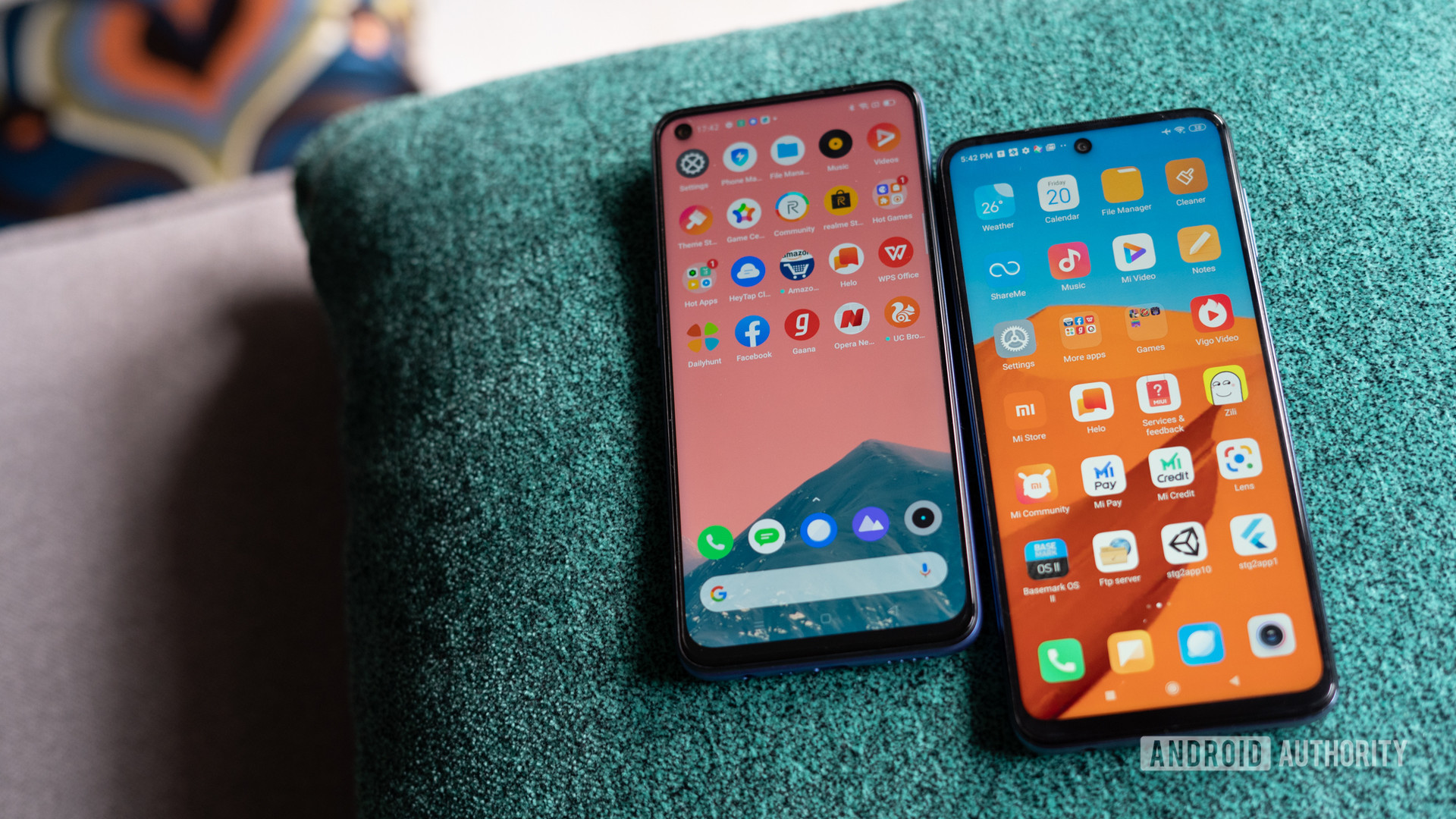 Redmi Note 9 Pro vs realme 6 showing displays and camera cut out