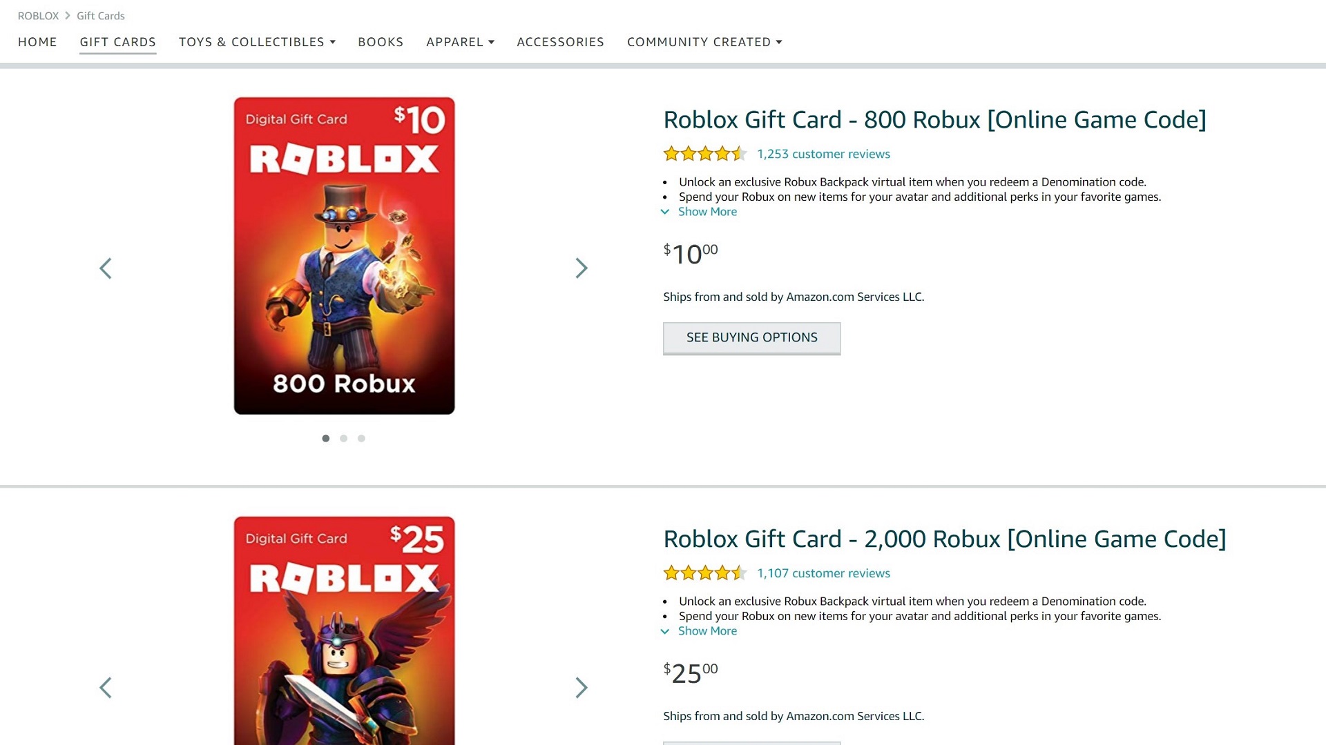Roblox gift cards online