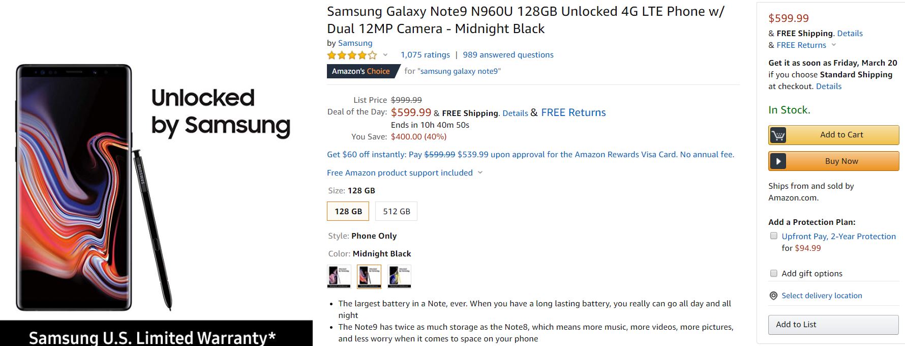 Samsung Galaxy Note 9 Amazon Deal