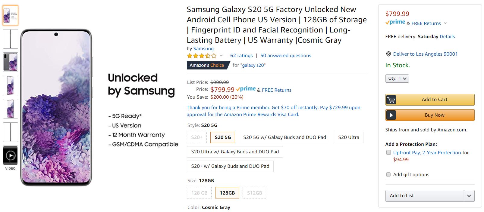 Samsung Galaxy S20 Amazon Deal
