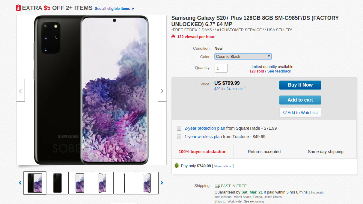Samsung Galaxy S20 Plus ebay sale page