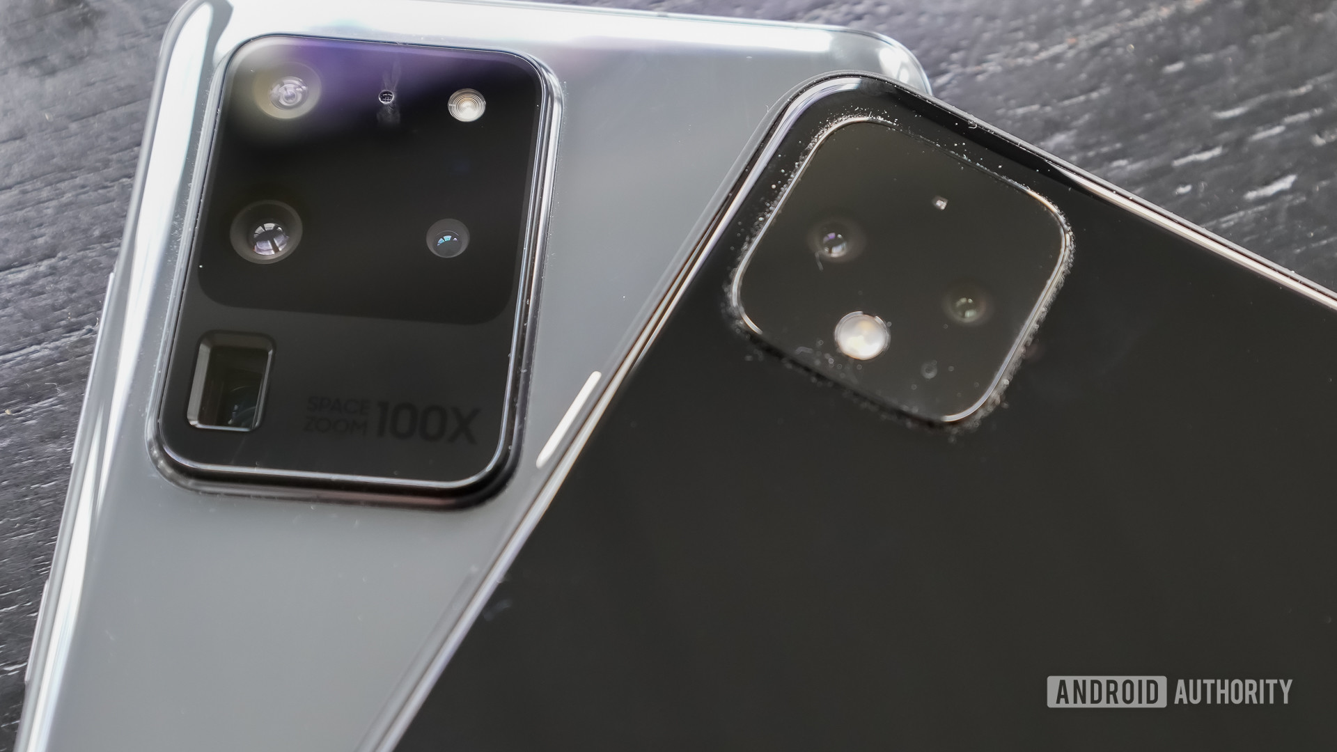 Samsung Galaxy S20 vs Google Pixel 4 XL angled closeup