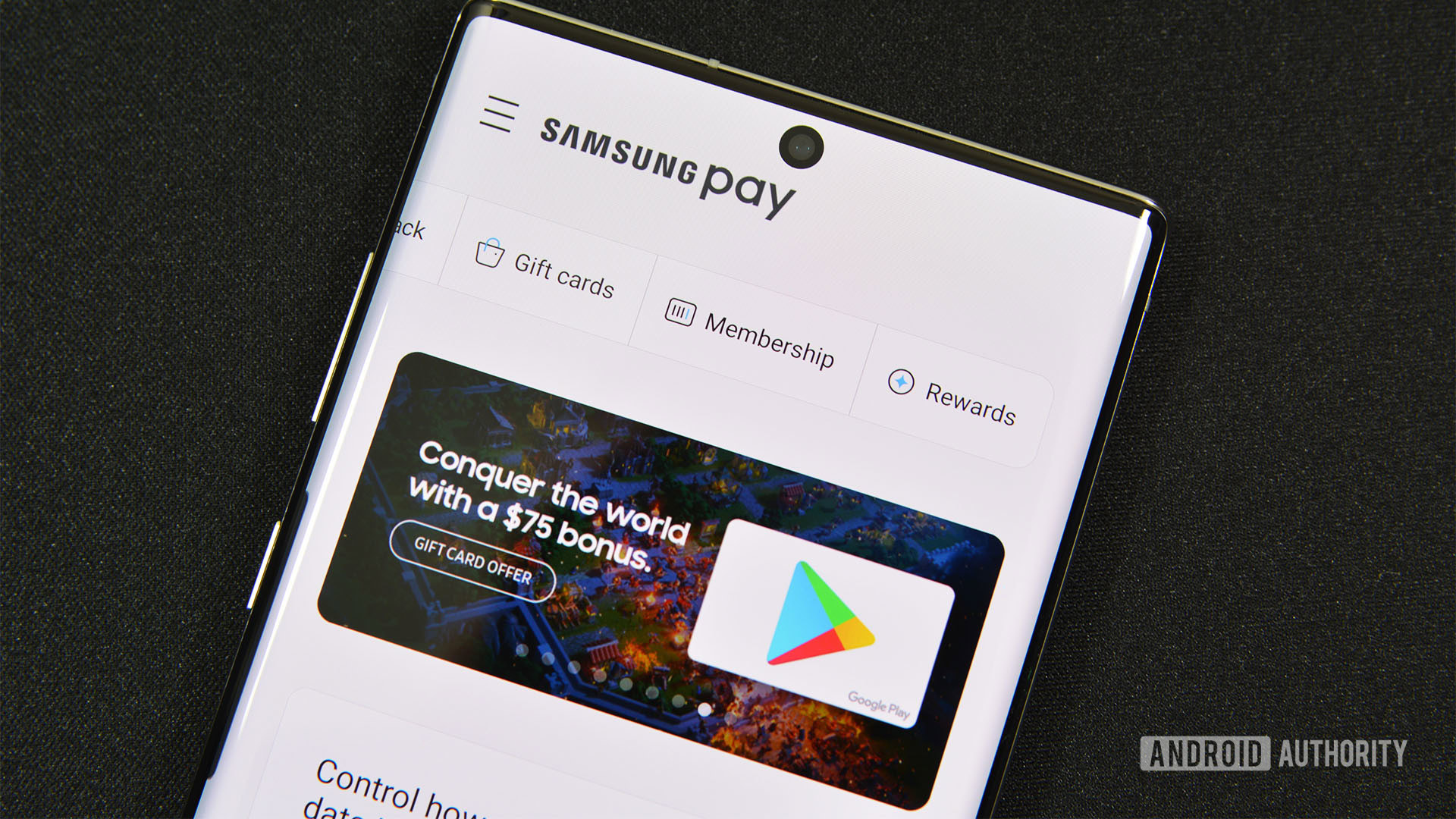 Samsung Pay main screen