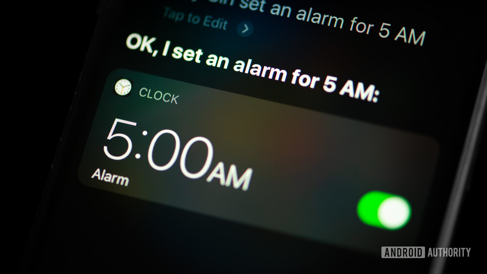 Siri command setting an alarm