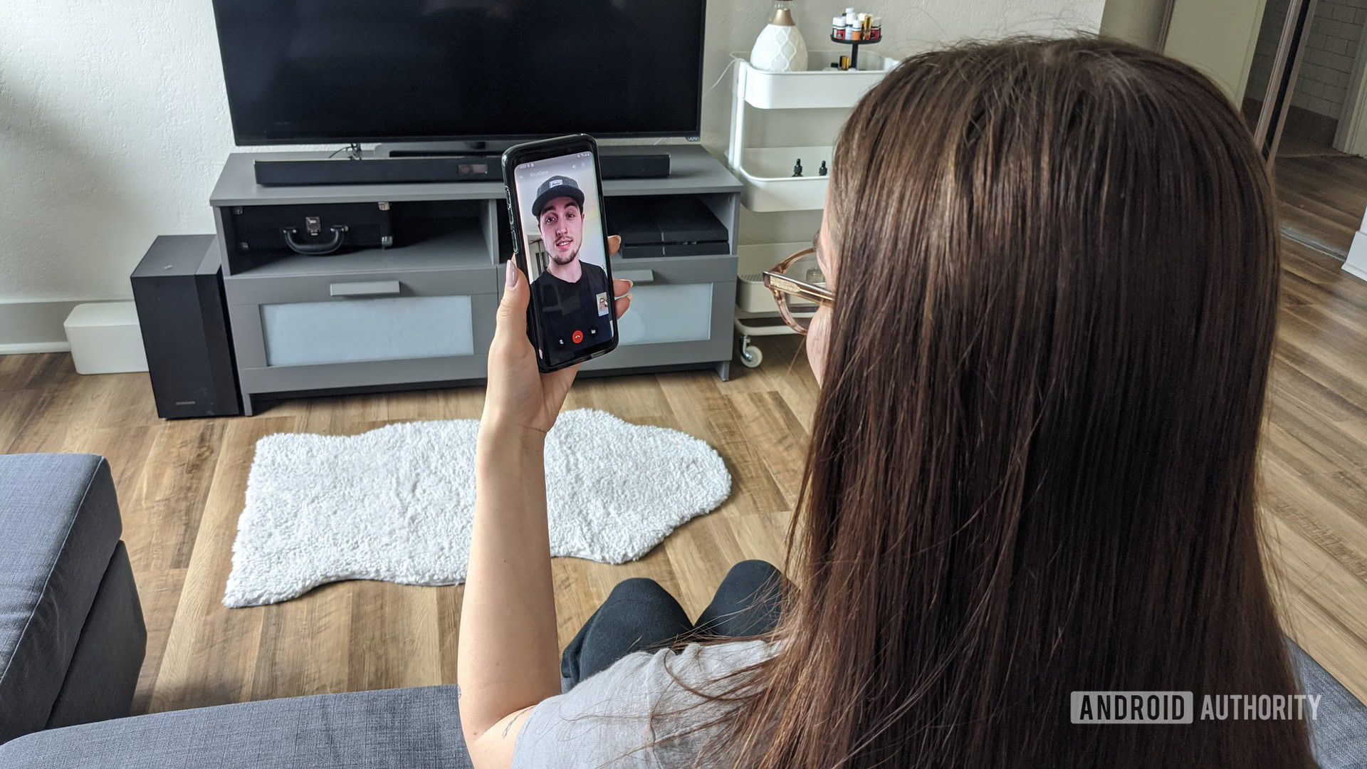 Woman using hangouts video call