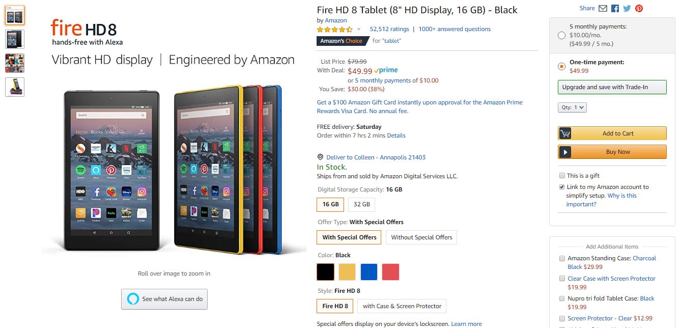 Amazon fire 8 tablet deal