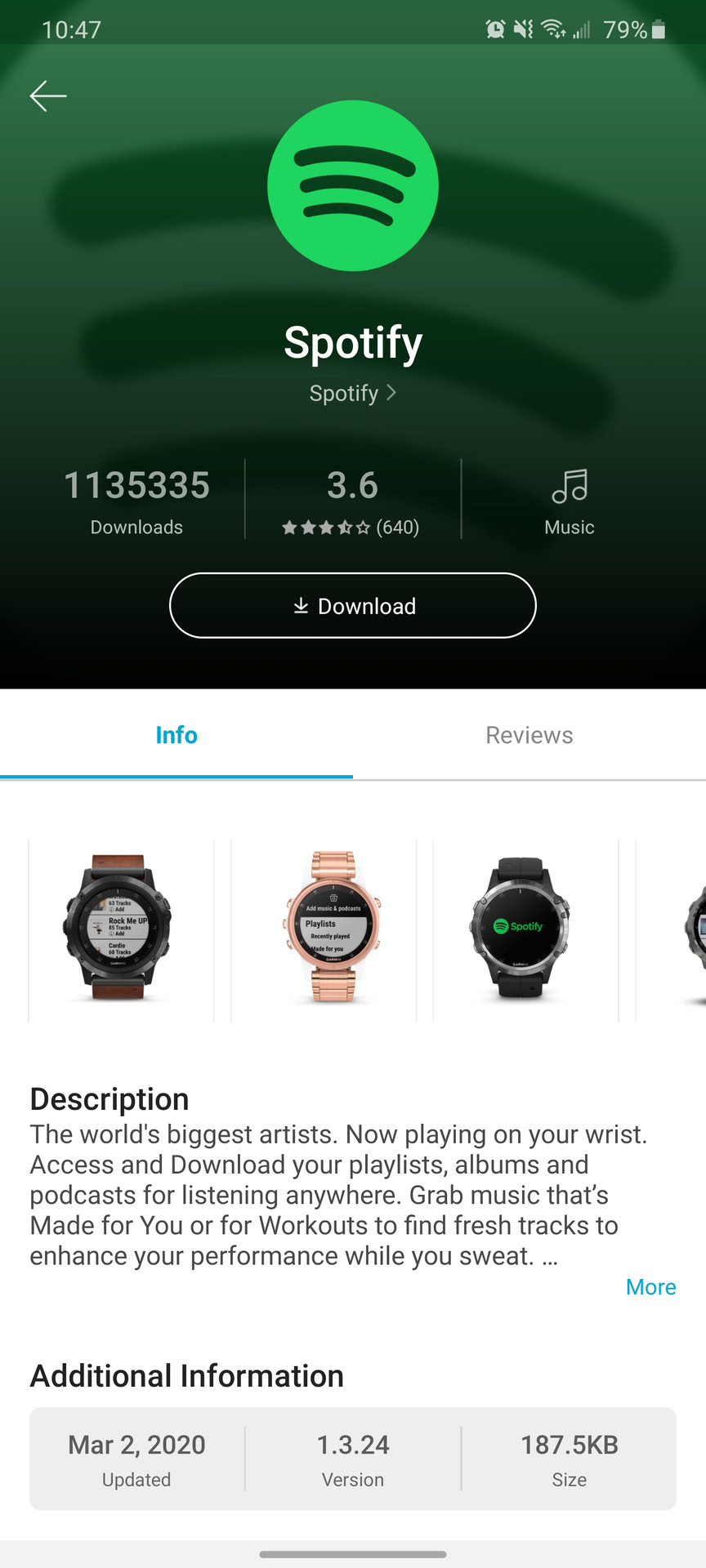 garmin spotify app screenshot taken on samsung galaxy s20 plus