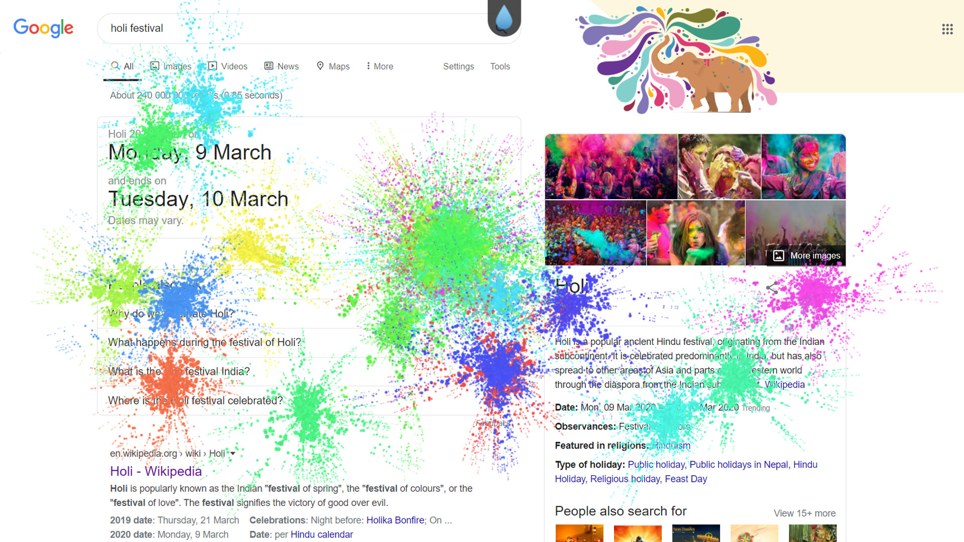 Google easter egg lets you cover search results in color for Holi ...