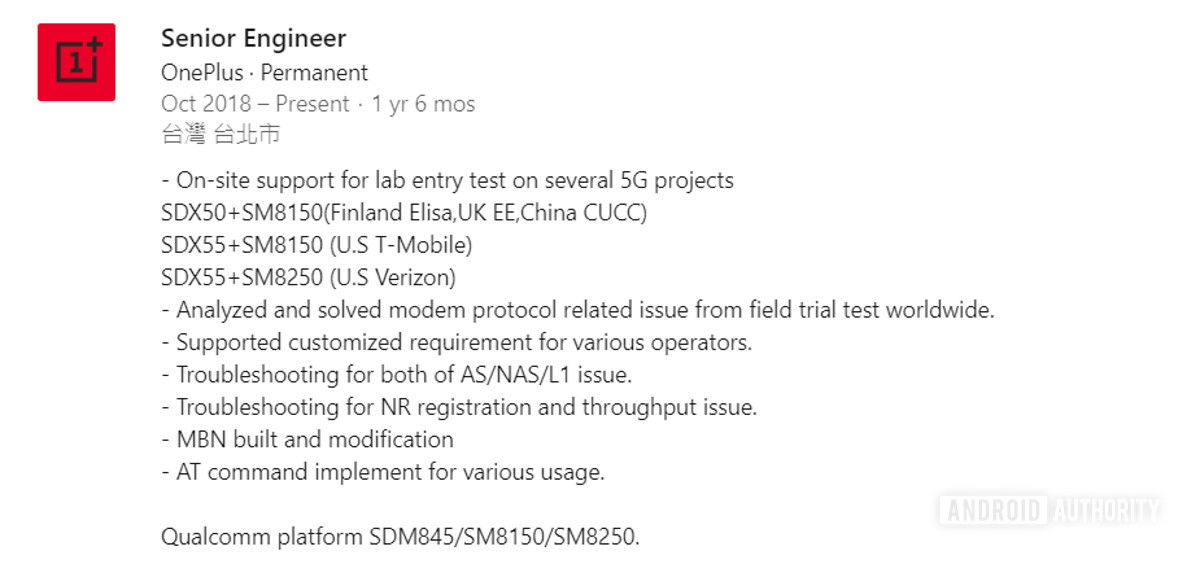 A possible OnePlus 8 series Verizon listing on LinkedIn.