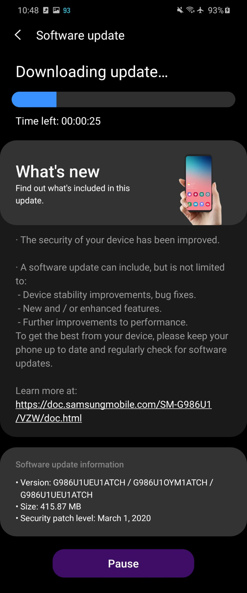 samsung galaxy s20 plus camera update