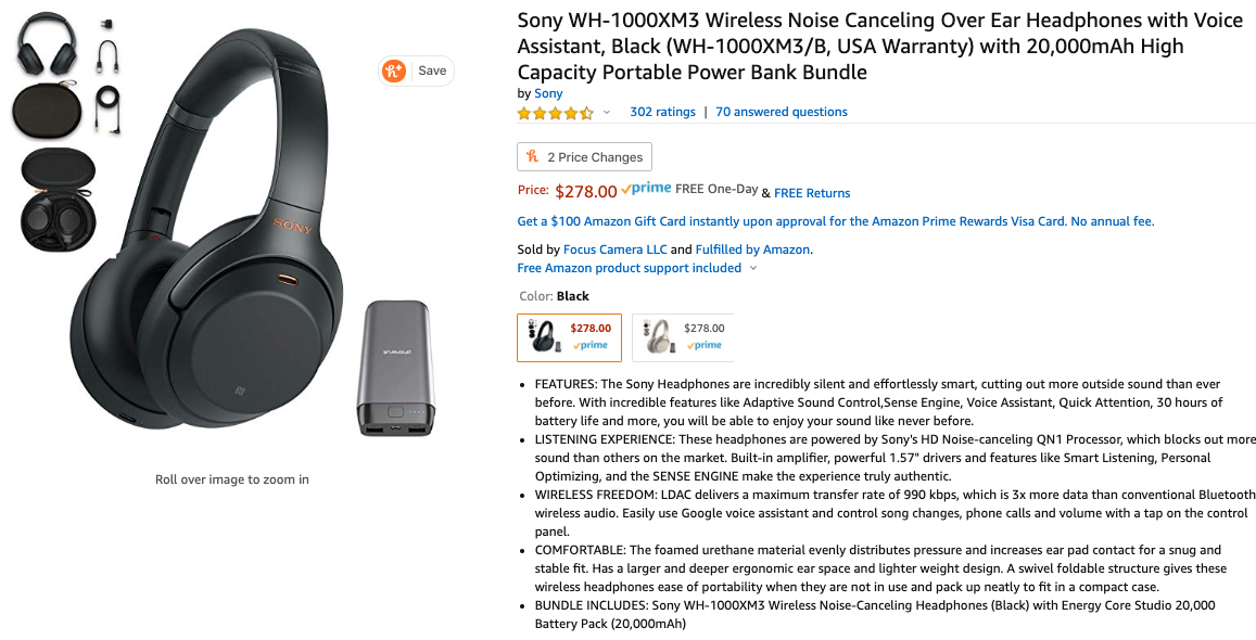 sony wh 1000xm3 headphone deal amazon with battery pack
