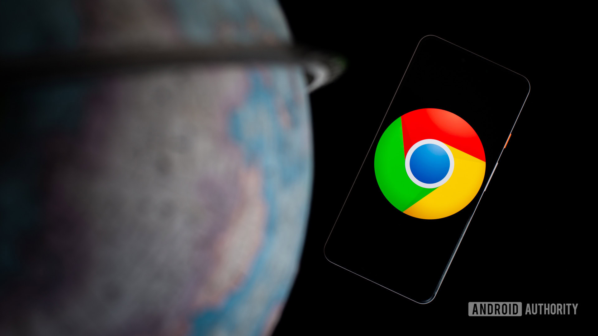 Google Chrome on smartphone next to globe stock photo