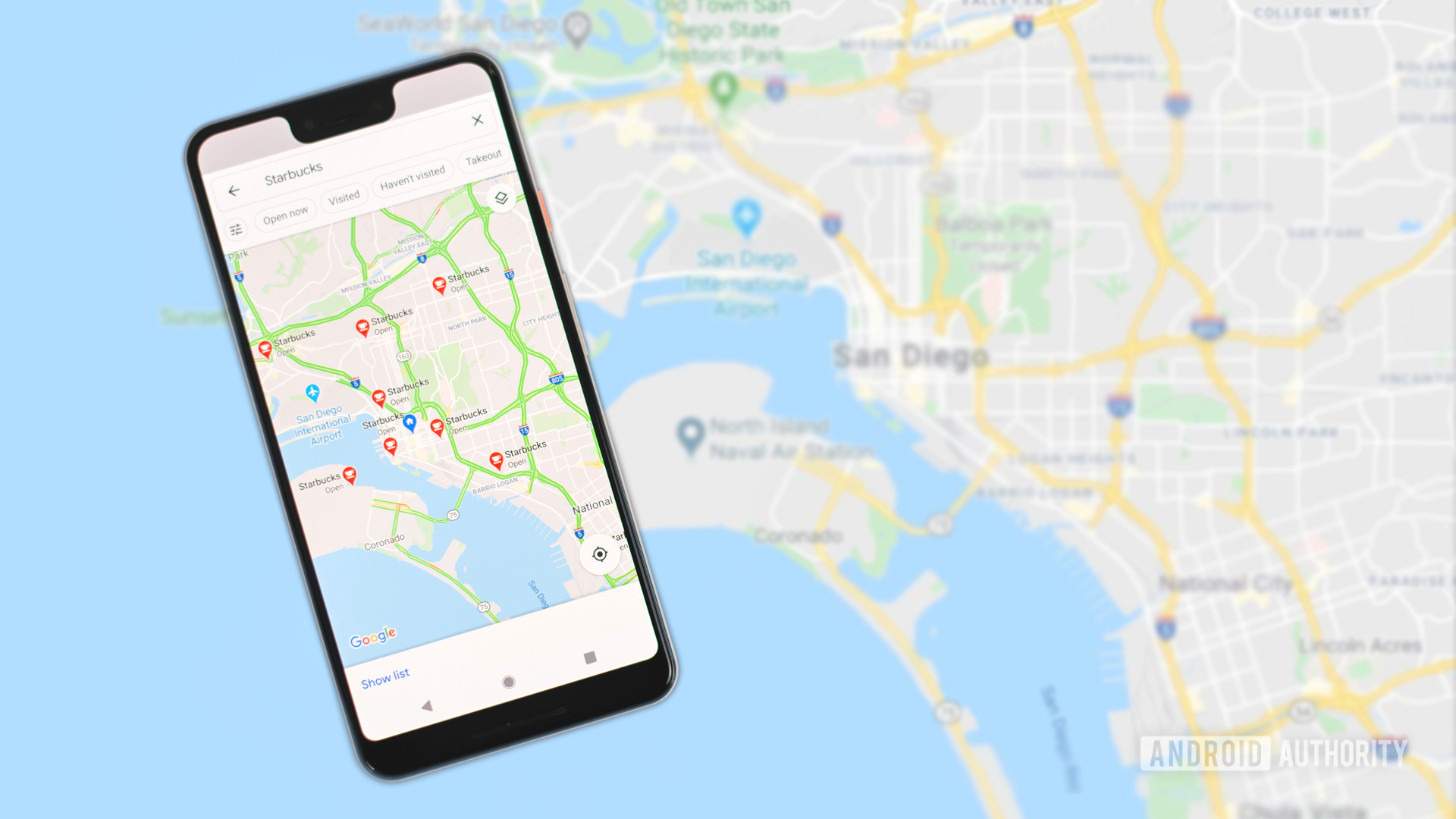 Google Maps searching for Starbucks