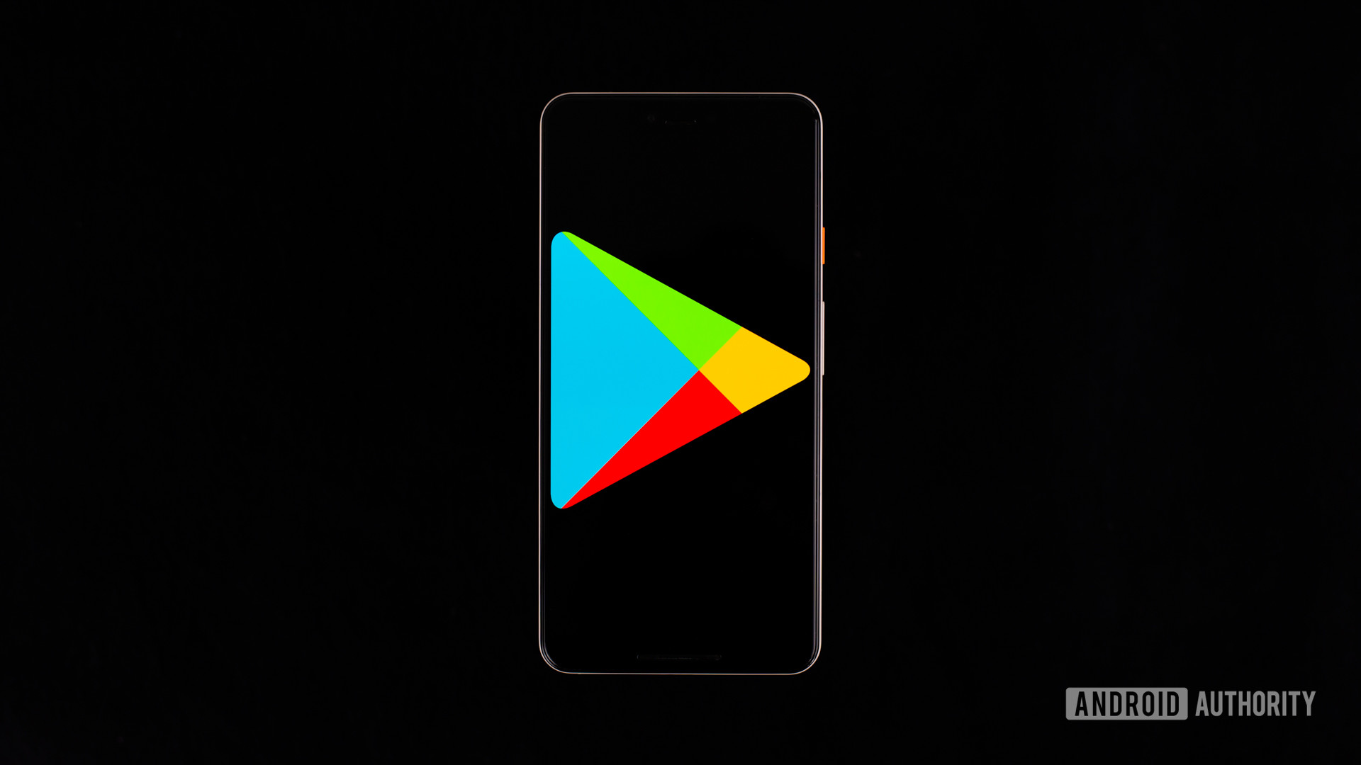 The Google Play Store logo on smartphone stock photo.