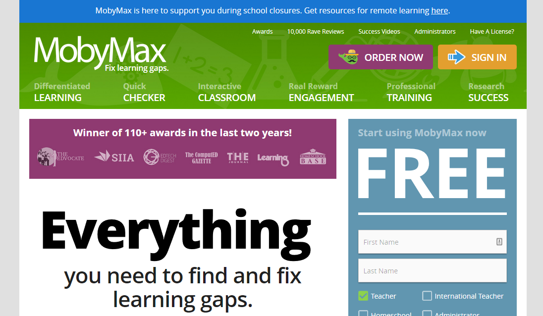 MobyMax free learning resource