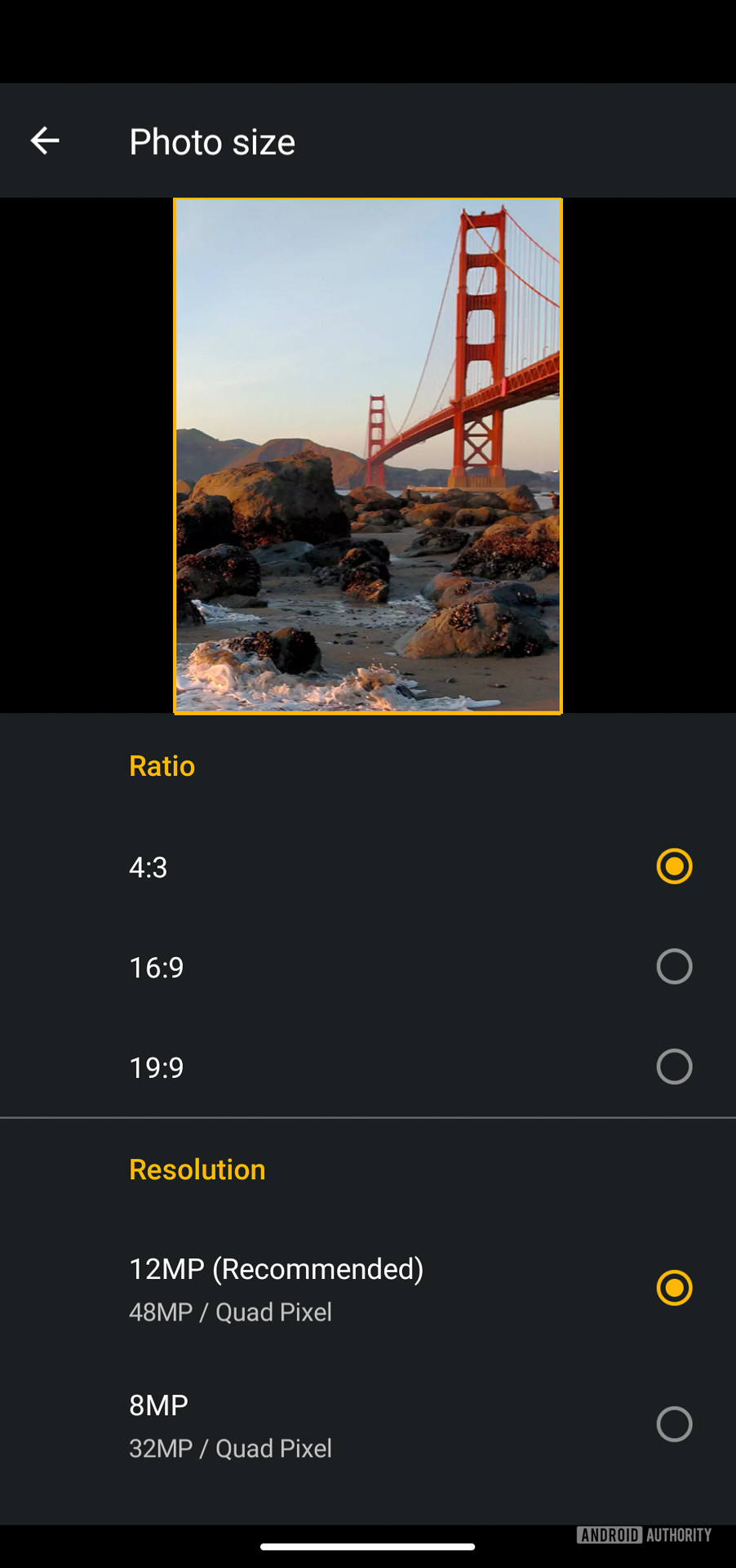 Motorola Moto G user interface advanced camera settings