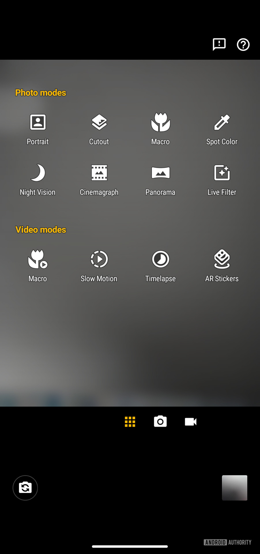 Motorola Moto G user interface camera modes