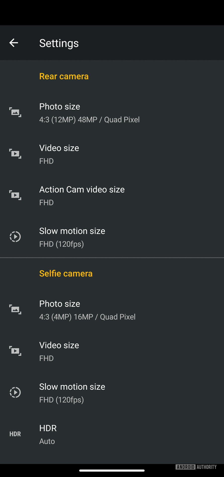 Motorola Moto G user interface camera settings