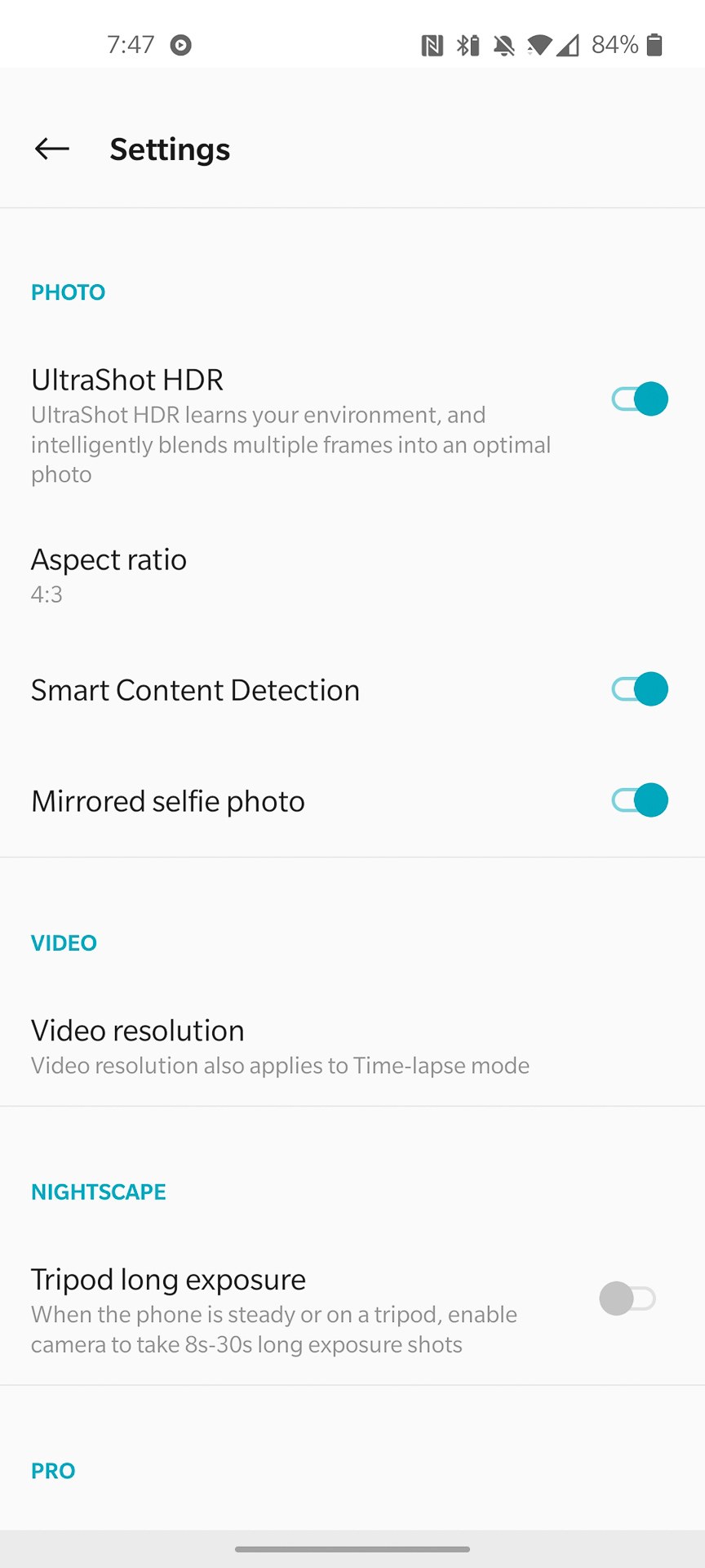 OnePlus 8 OxygenOS 10 camera app settings