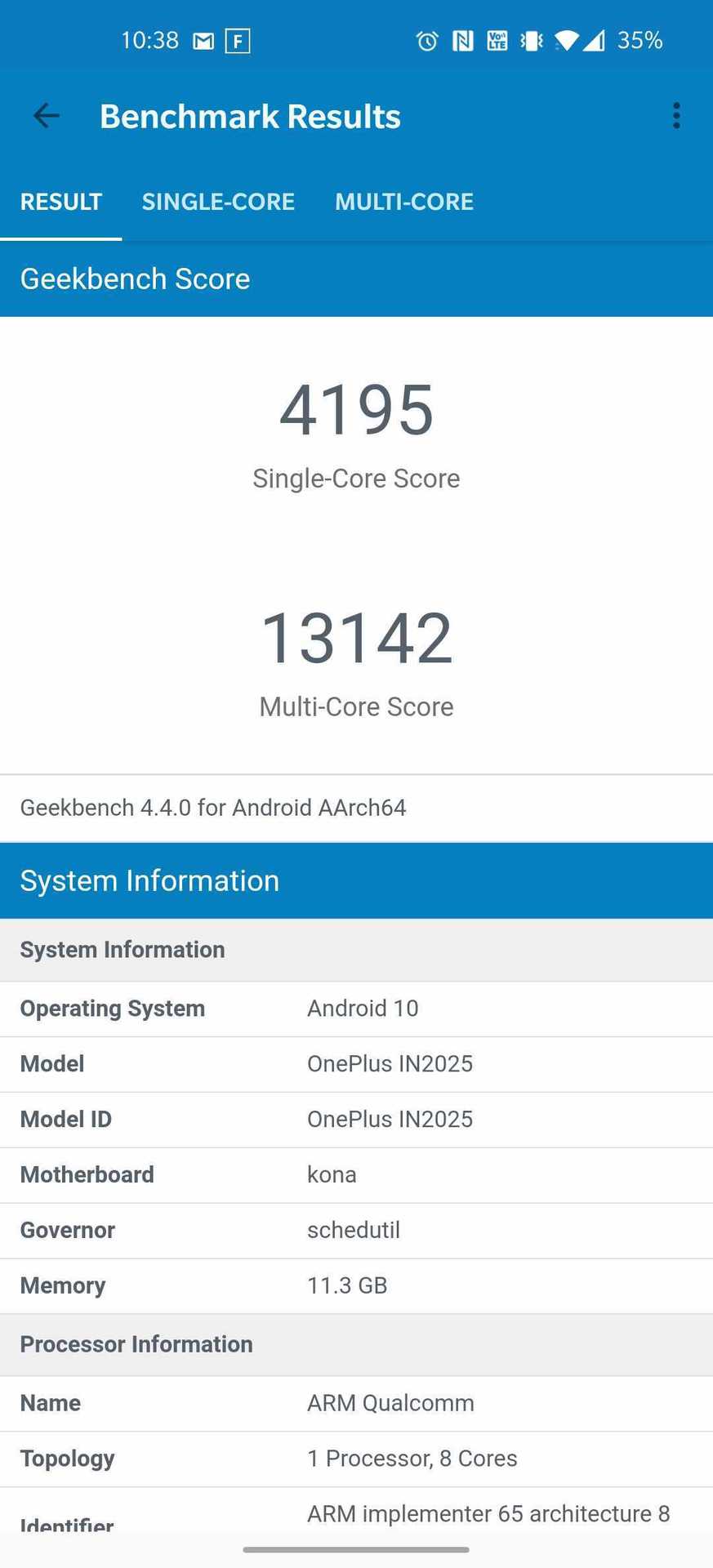 OnePlus 8 Pro Geekbench 4 score