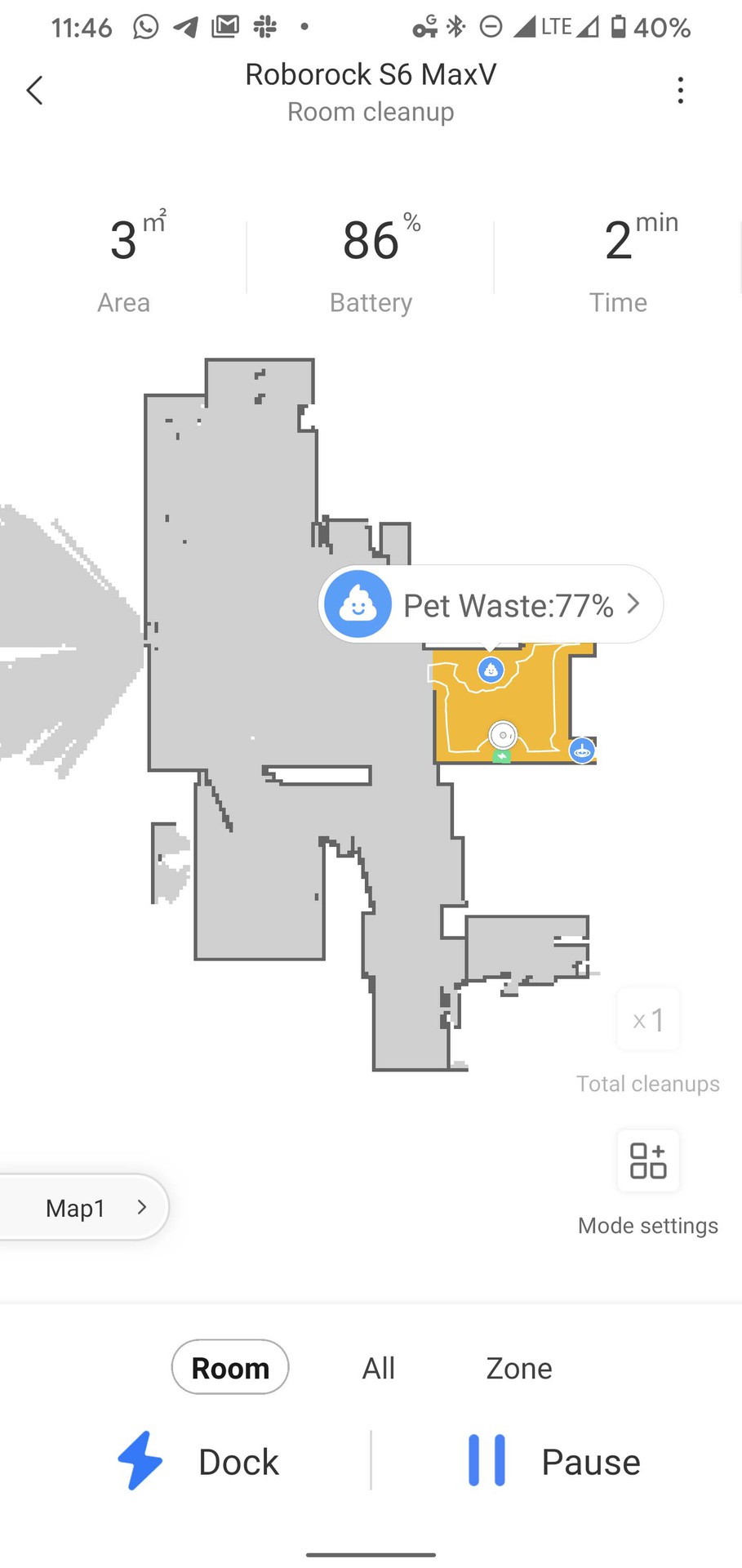 Roborock app pet waste on map