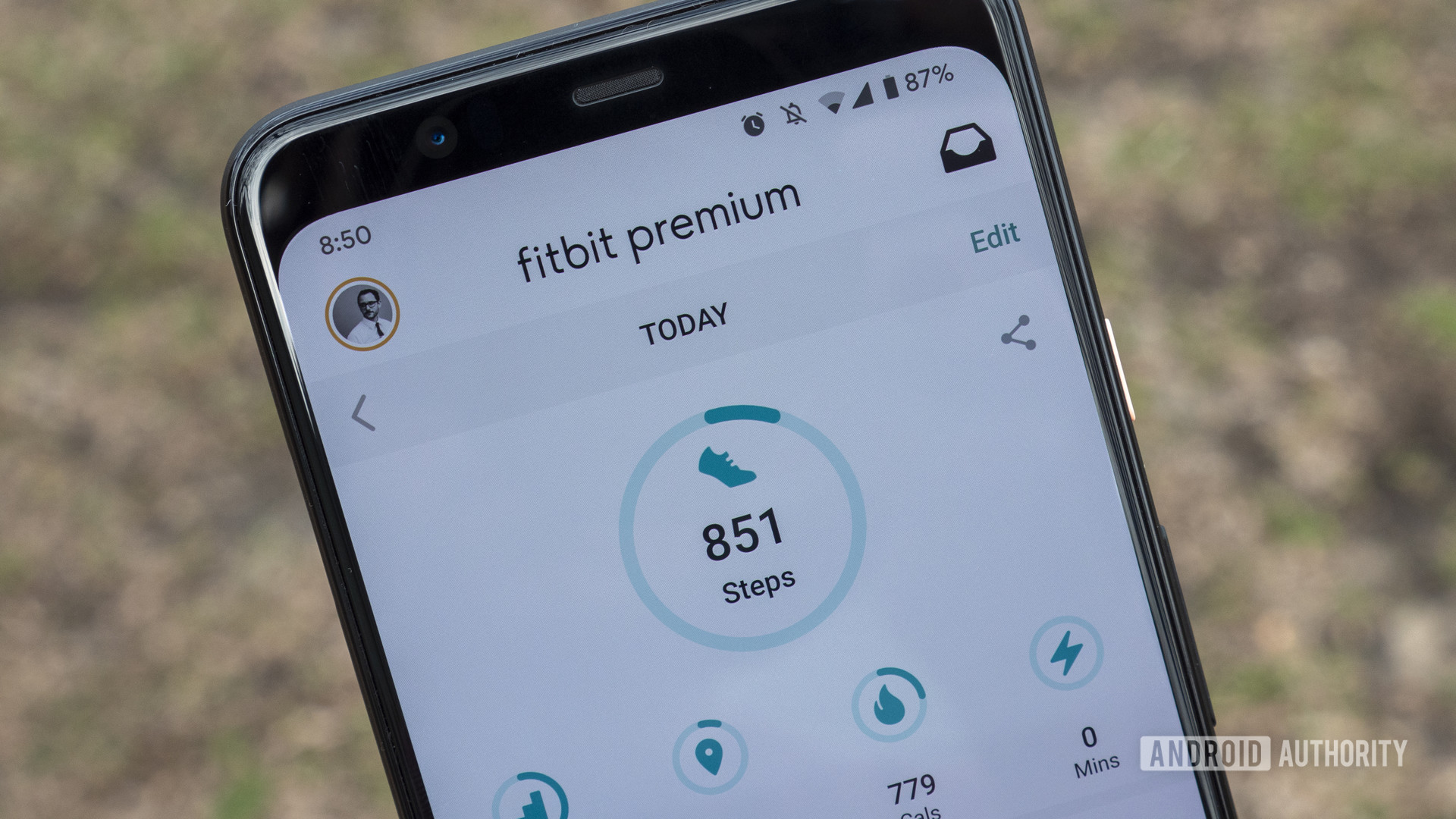 A user reviews his steps in the Fitbit app on his mobile device.