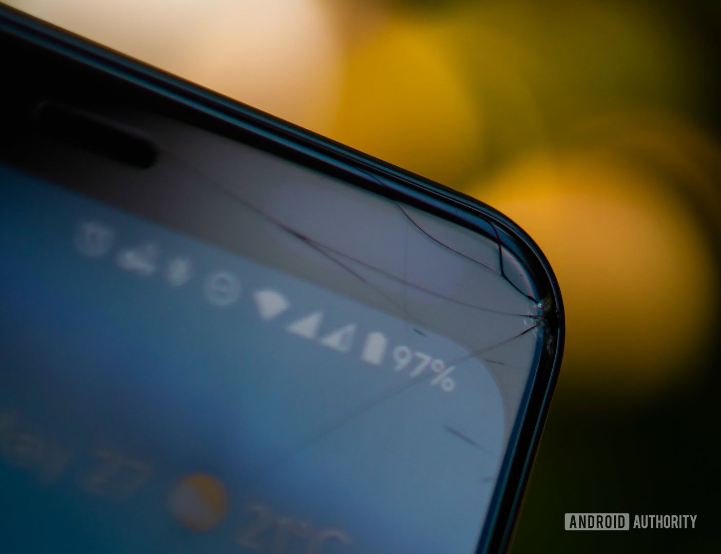 Cracked Pixel 4 XL screen closeup