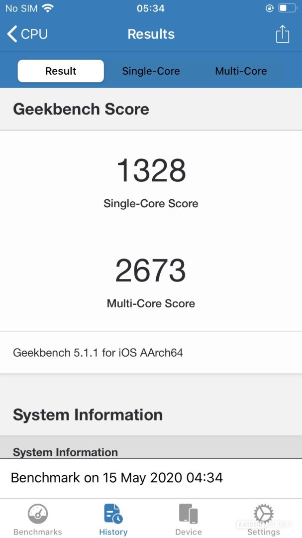 Geekbench 5 score for iPhone SE2